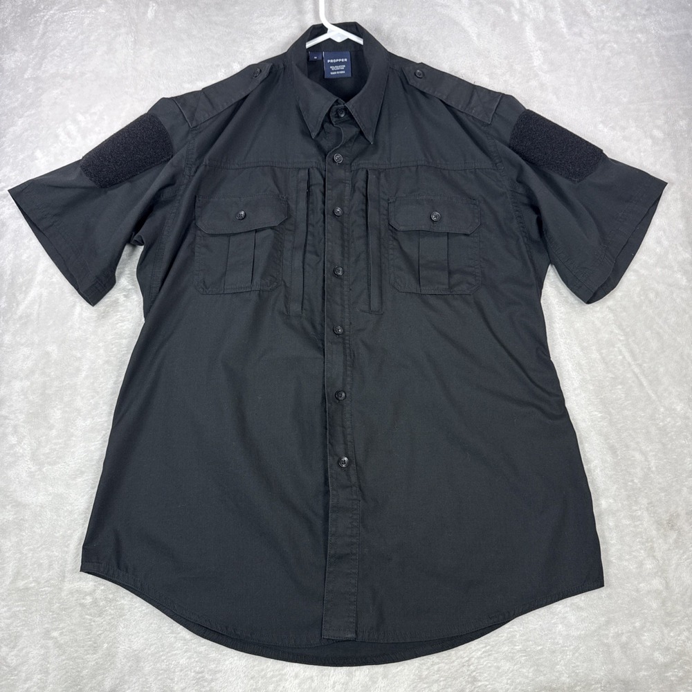 Propper Mens Tactical Short Sleeve Shirt Black Ripstop Button Down F5311 Size M